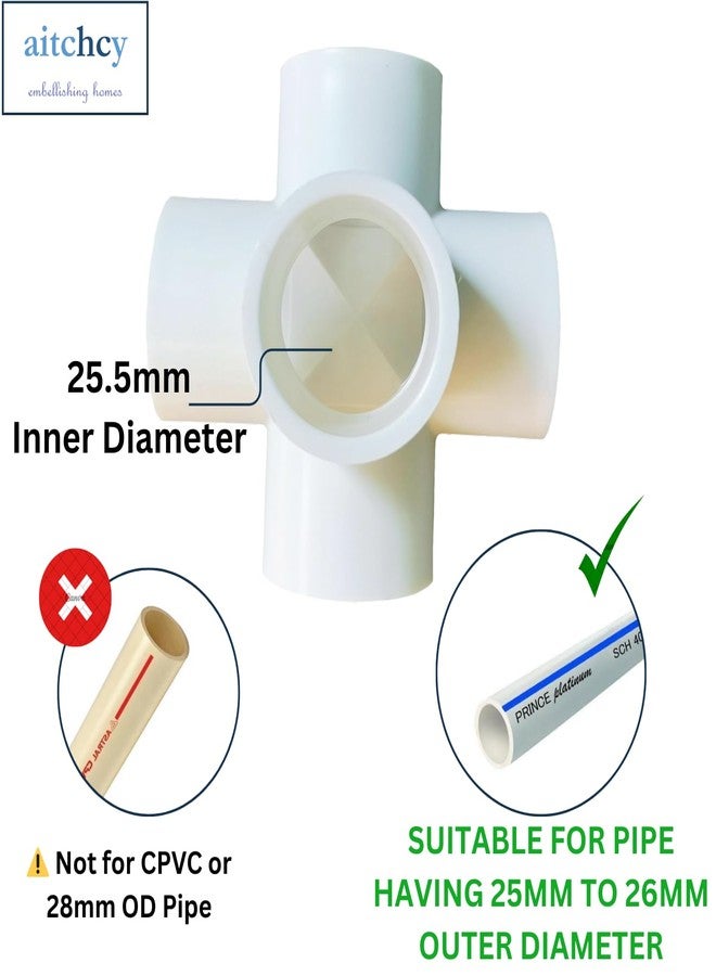 Aitchcy 5 Way PVC Elbow 25mm | 5Way elbow for PVC pipe having Outer Diameter of 25mm or 26mm | PVC Pipe Joint | Five way Connector for Furnitures & Structures | 5 side Connectors (25 mm 4pc Pack) - Image 3